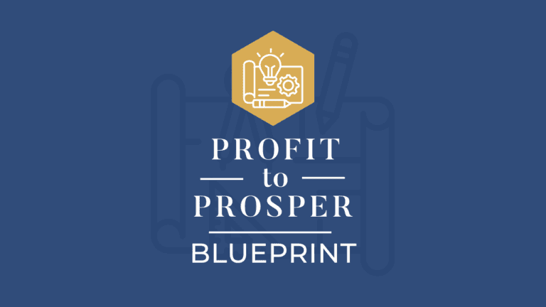navy background, gold hex with blueprint icon, text overlay "Profit to Prosper Blueprint"